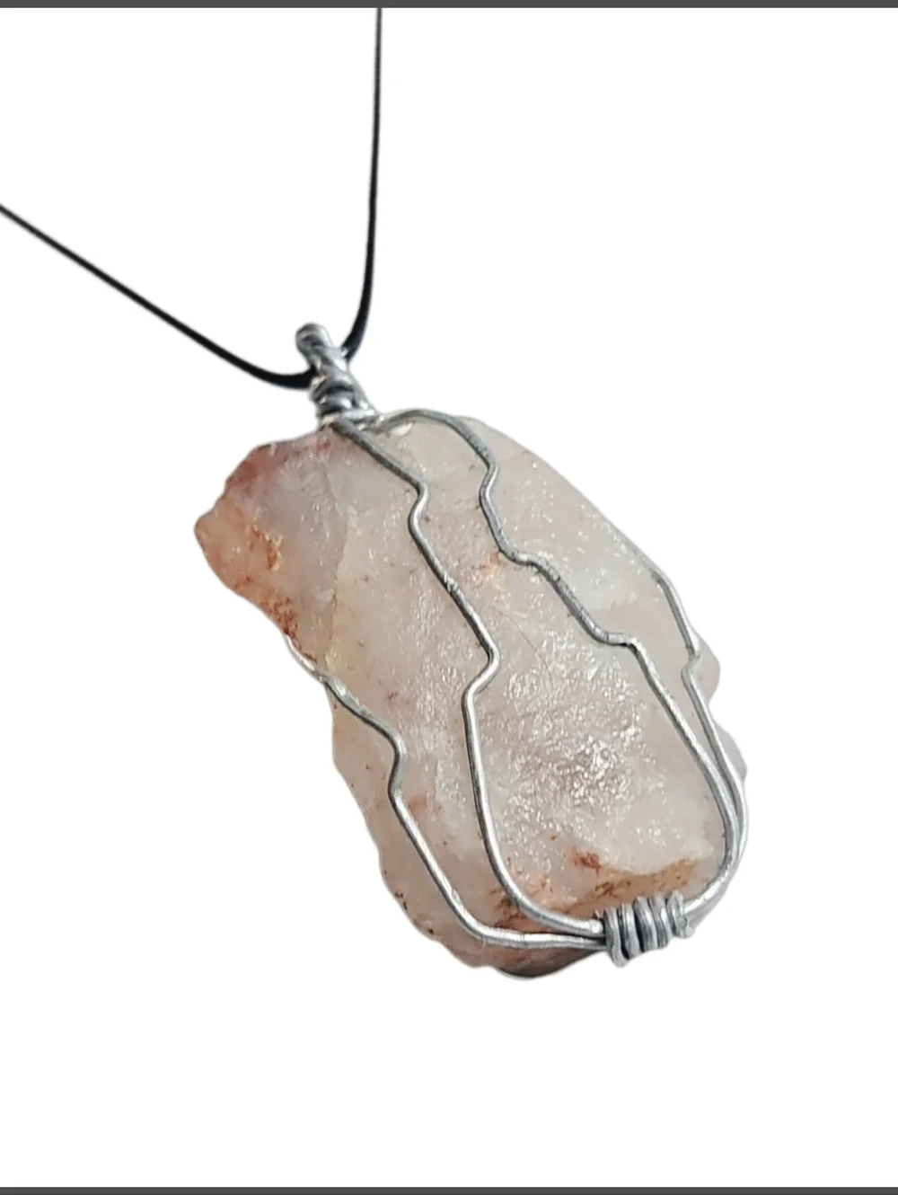 Raw Quartz Stone Pendant with Black Cord Necklace